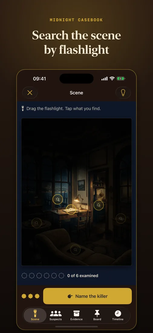 Midnight Casebook screenshot: Search the scene by flashlight